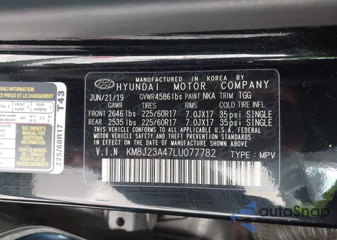 2020 Hyundai Tucson Se из США, поврежденный, VIN KM8J23A47LU077782